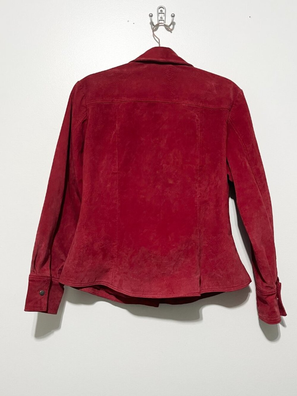 Christopher Banks Womens Suede Washable Pig Leather Jacket L Red Snap Western - Picture 2 of 11